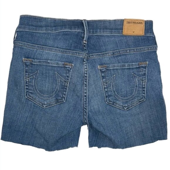 True Religion Cora Women's cut off Distressed Denim Blue Jean Shorts size 25 - Picture 5 of 12